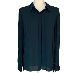 T Tahari High Low Button Down Blouse Dark Green Size M